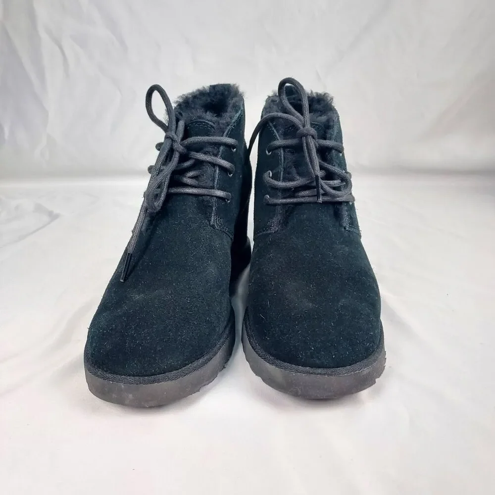 UGG Neumel Style Black Suede Chukka Boots Womens 9 Fur Lined Winter